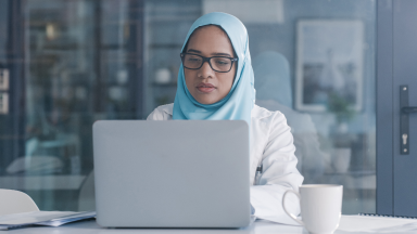 Woman working on a laptop